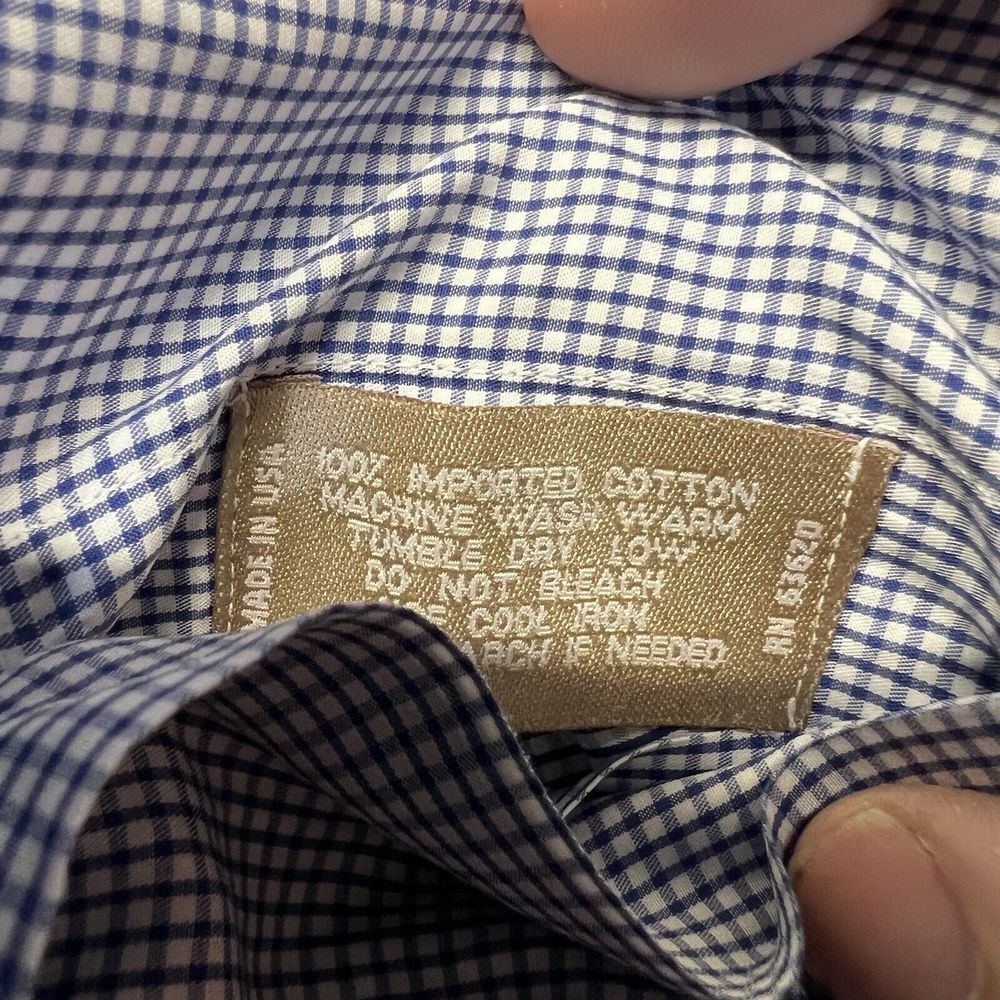 Gitman Bros Shirt Mens 18.5‎ 36 Blue Check Button Up Long Sleeve Flat Pocket USA - Picture 5 of 9
